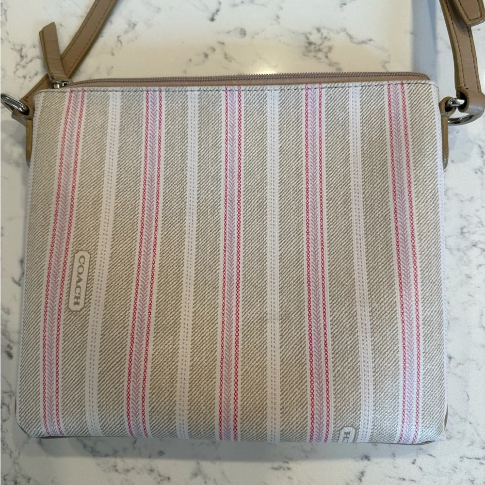 Coach Crossbody Bag with Pink and Cream Stripes
